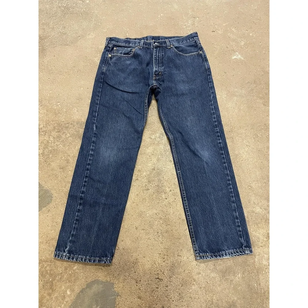 Levis 505 Jeans Mens 36x30 Dark Wash Blue Denim Regular Straight Leg‎ Zip Fly